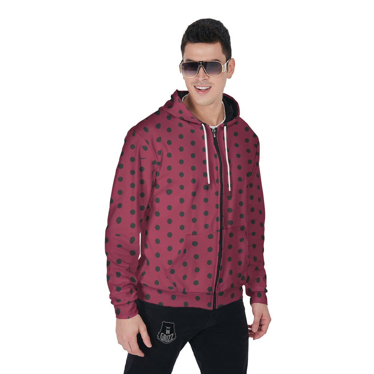 Vintage Black And Pink Tiny Polka Dot Men's Zip Up Hoodie-grizzshop