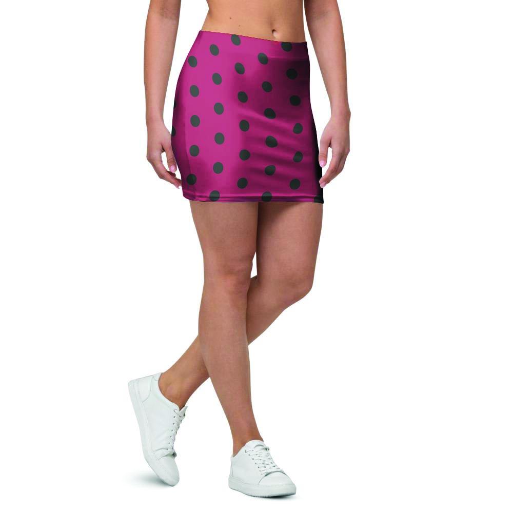 Vintage Black And Pink Tiny Polka Dot Mini Skirt-grizzshop