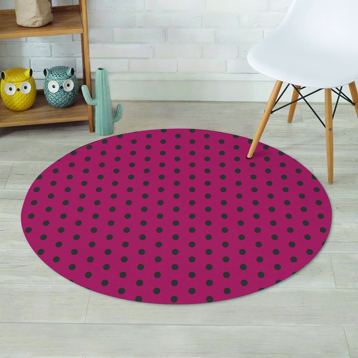 Vintage Black And Pink Tiny Polka Dot Round Rug-grizzshop