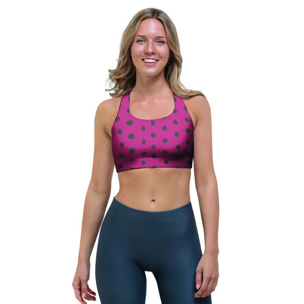 Vintage Black And Pink Tiny Polka Dot Sports Bra-grizzshop