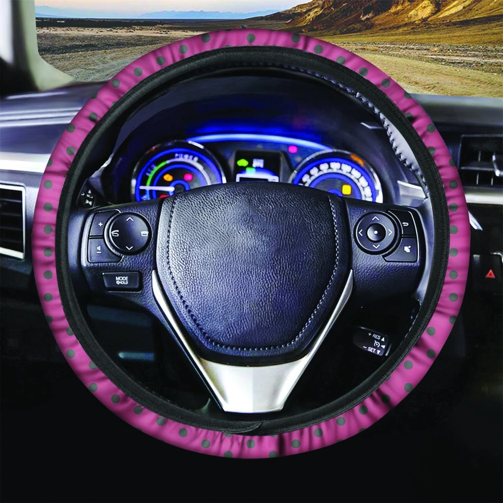 Vintage Black And Pink Tiny Polka Dot Steering Wheel Cover-grizzshop