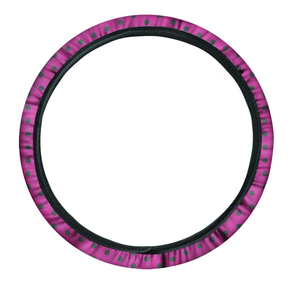 Vintage Black And Pink Tiny Polka Dot Steering Wheel Cover-grizzshop