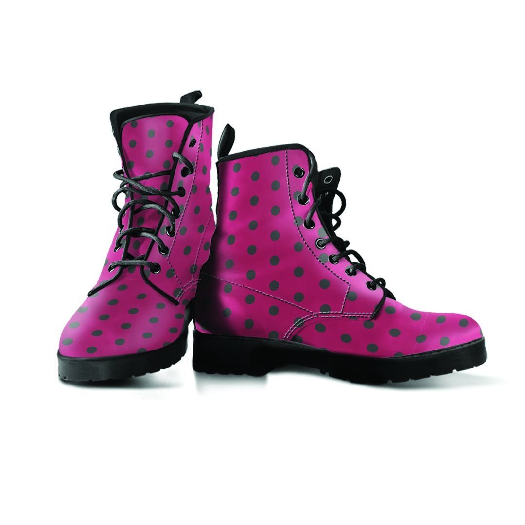 Vintage Black And Pink Tiny Polka Dot Women's Boots-grizzshop