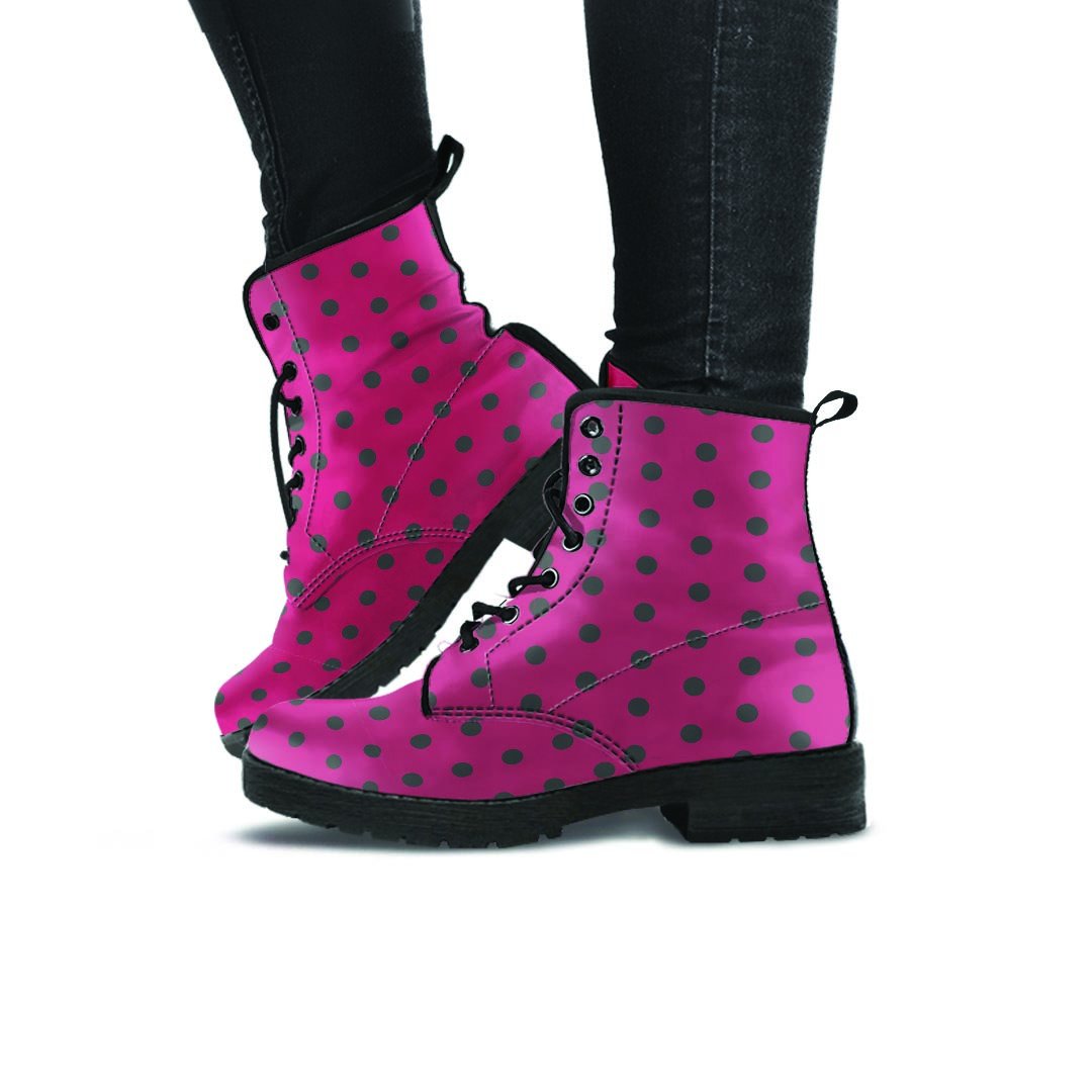 Vintage Black And Pink Tiny Polka Dot Women's Boots-grizzshop
