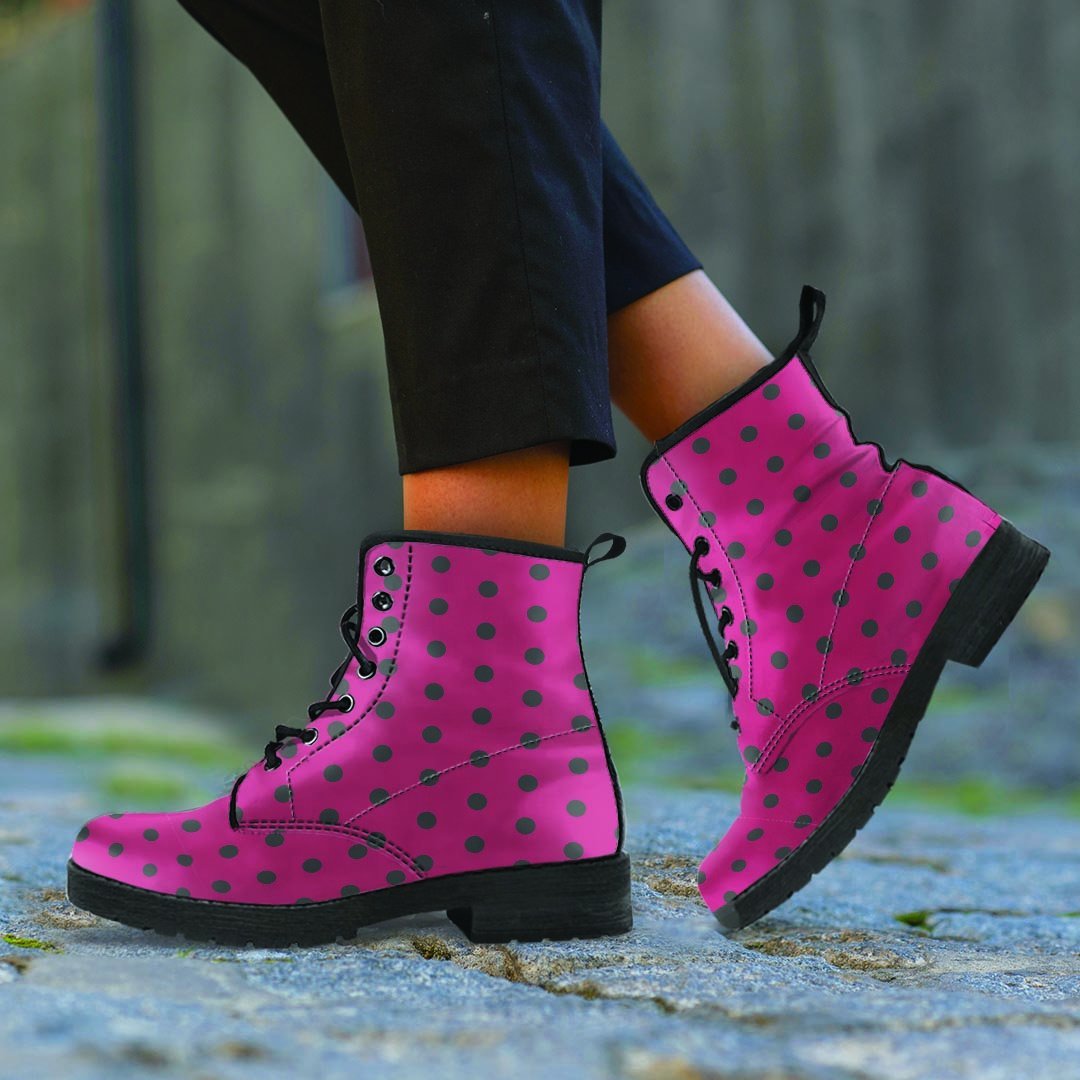 Vintage Black And Pink Tiny Polka Dot Women's Boots-grizzshop