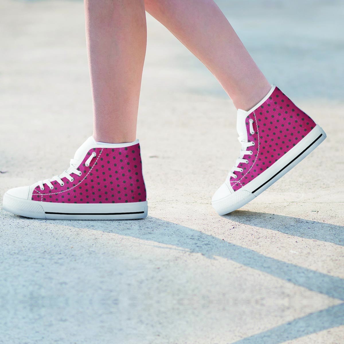 Vintage Black And Pink Tiny Polka Dot Women's High Top Shoes-grizzshop
