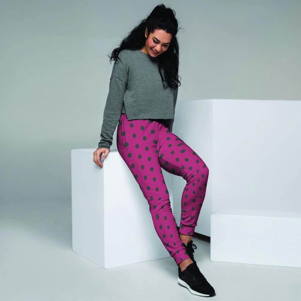 Vintage Black And Pink Tiny Polka Dot Women's Joggers-grizzshop