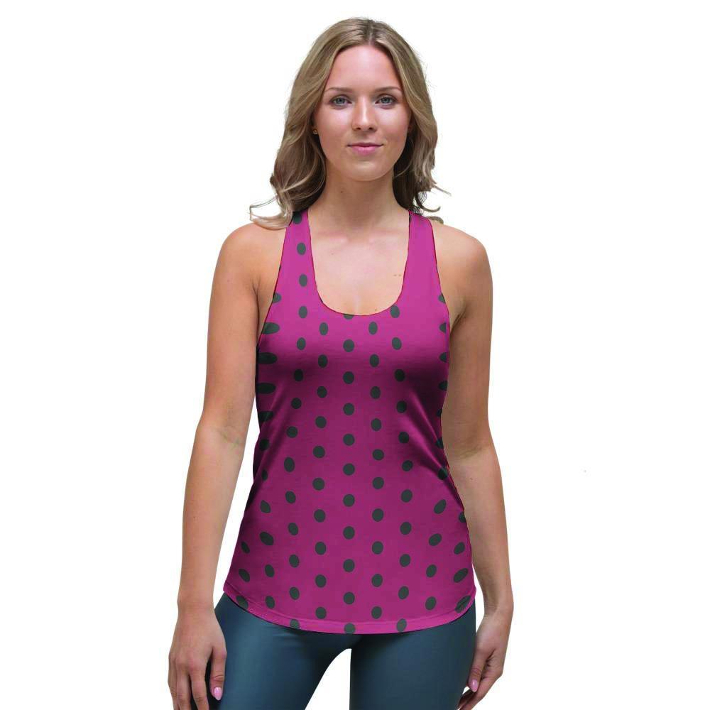 Vintage Black And Pink Tiny Polka Dot Women's Racerback Tank Top-grizzshop