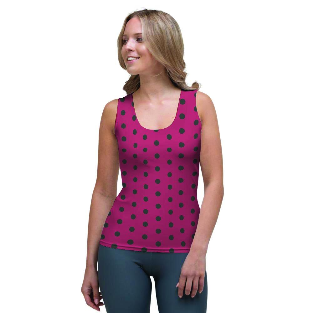 Vintage Black And Pink Tiny Polka Dot Women's Tank Top-grizzshop