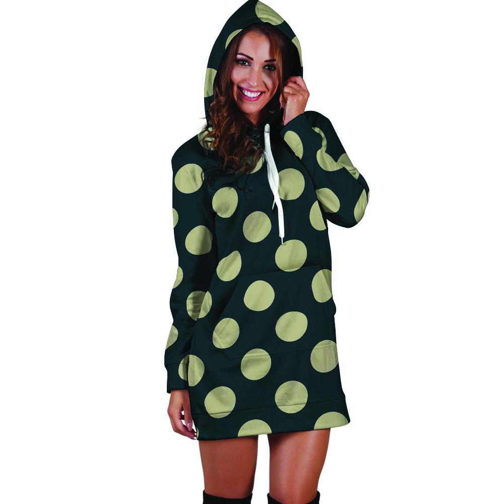 Vintage Black Polka Dot Hoodie Dress-grizzshop