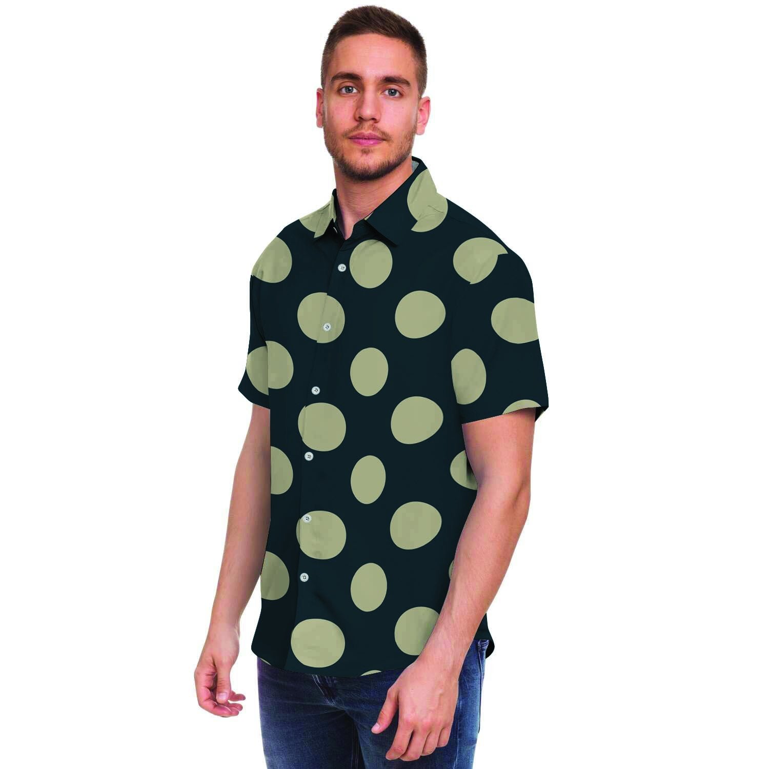 Vintage Black Polka Dot Men's Short Sleeve Shirt-grizzshop