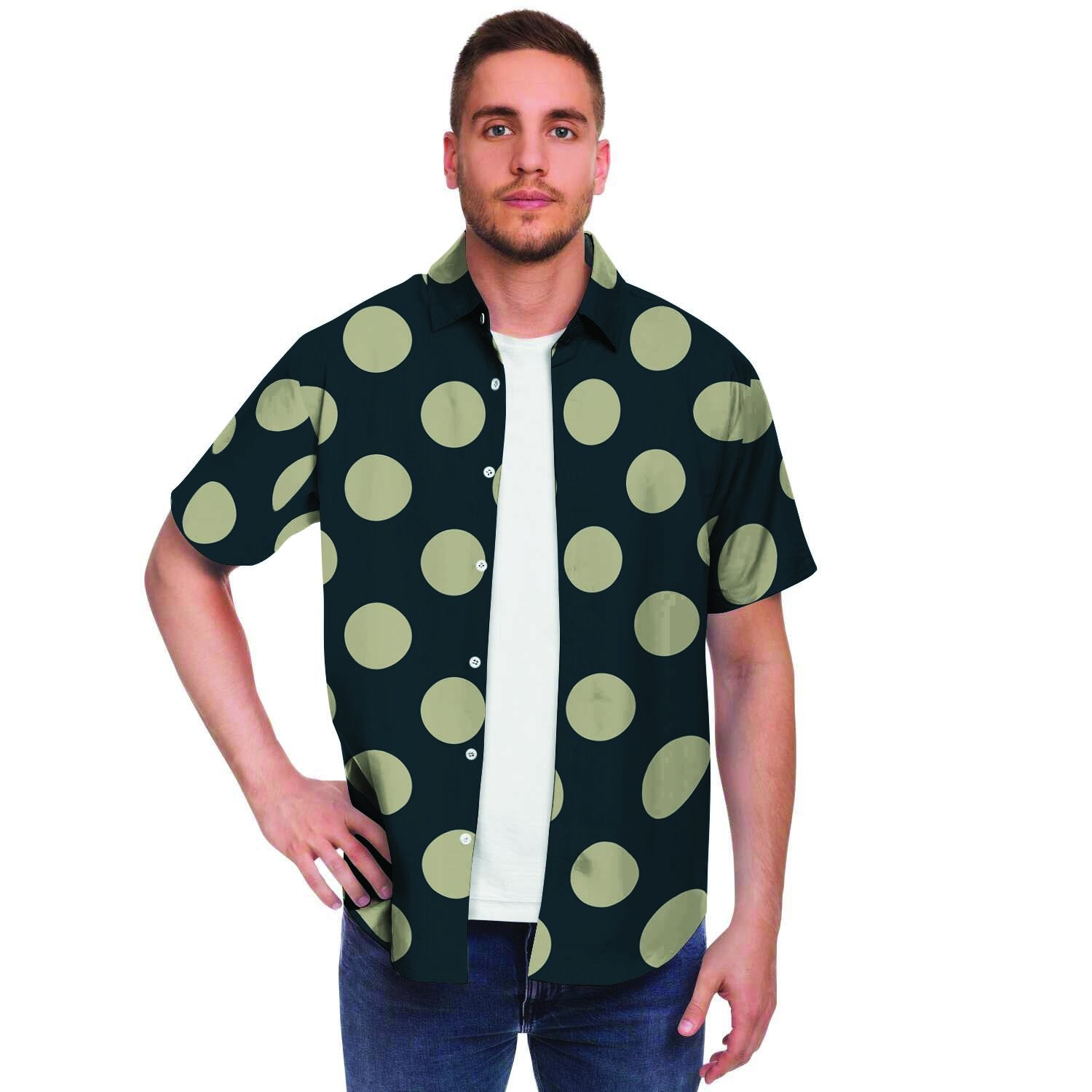 Vintage Black Polka Dot Men's Short Sleeve Shirt-grizzshop