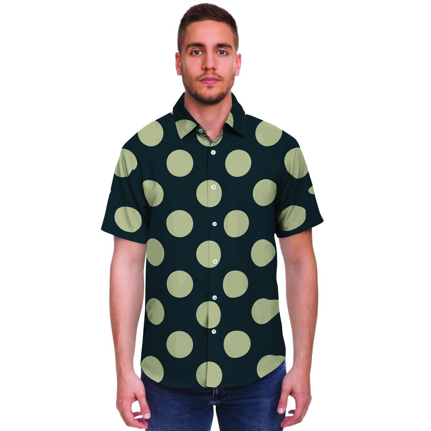 Vintage Black Polka Dot Men's Short Sleeve Shirt-grizzshop