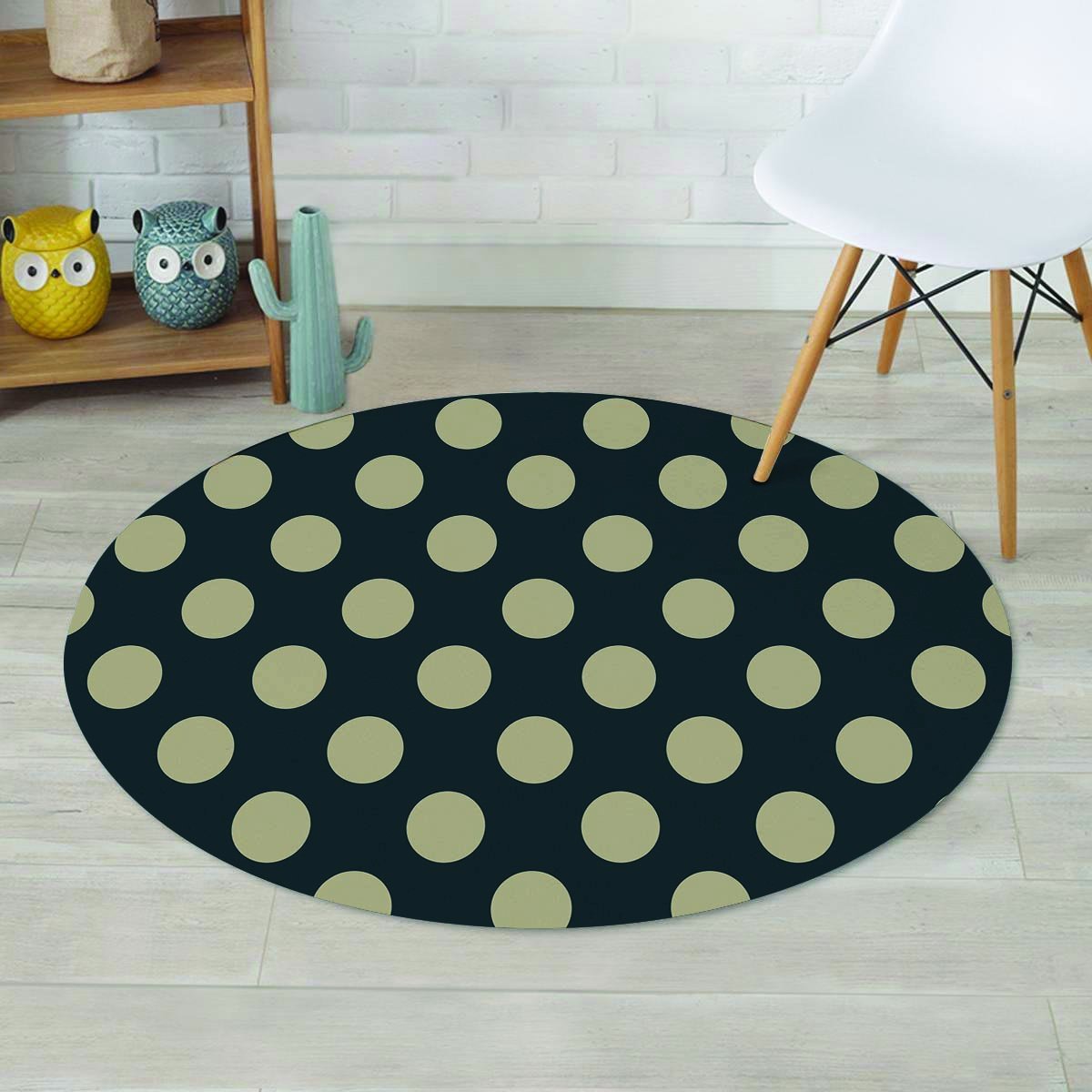 Vintage Black Polka Dot Round Rug-grizzshop
