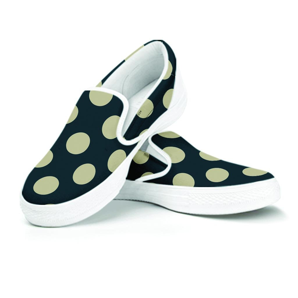 Vintage Black Polka Dot Women's Slip On Sneakers-grizzshop