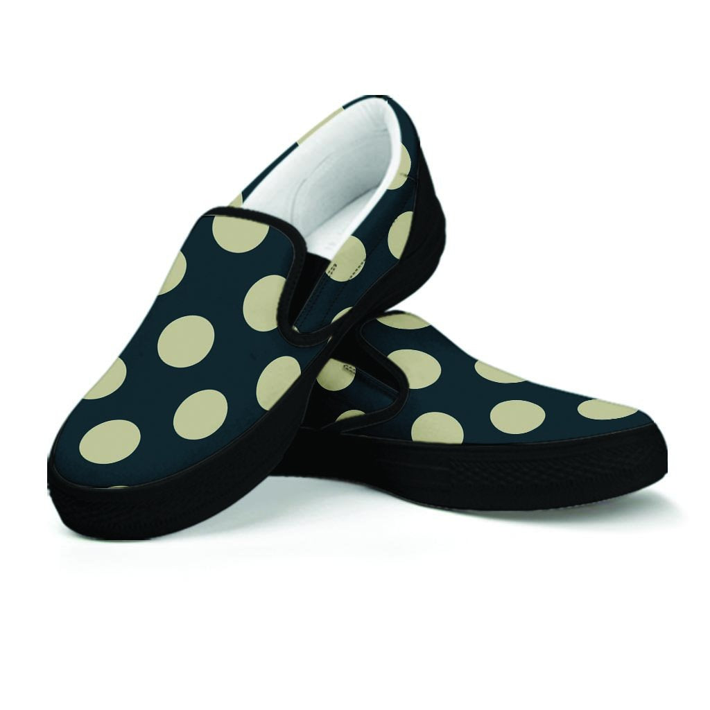 Vintage Black Polka Dot Women's Slip On Sneakers-grizzshop