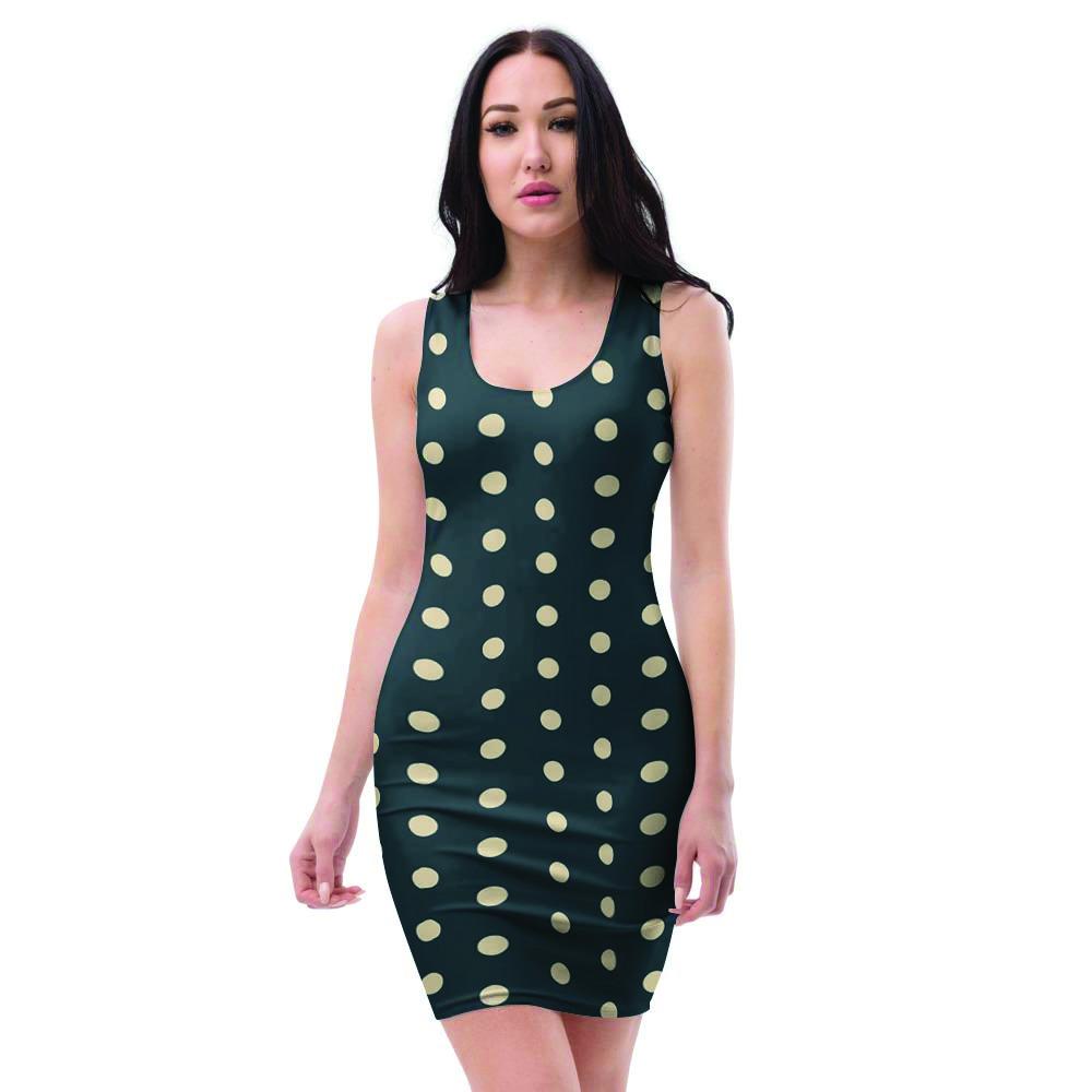 Vintage Black Tiny Polka Dot Bodycon Dress-grizzshop
