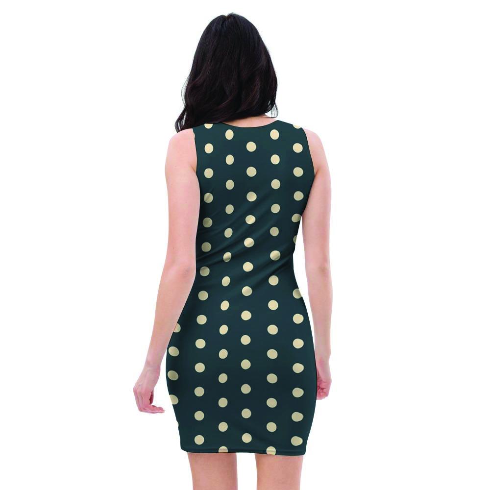 Vintage Black Tiny Polka Dot Bodycon Dress-grizzshop