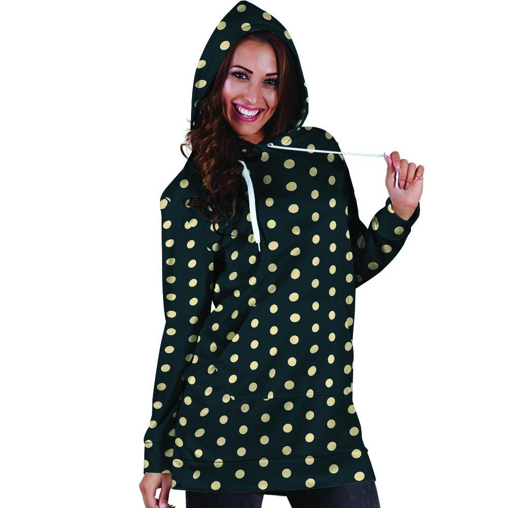 Vintage Black Tiny Polka Dot Hoodie Dress-grizzshop