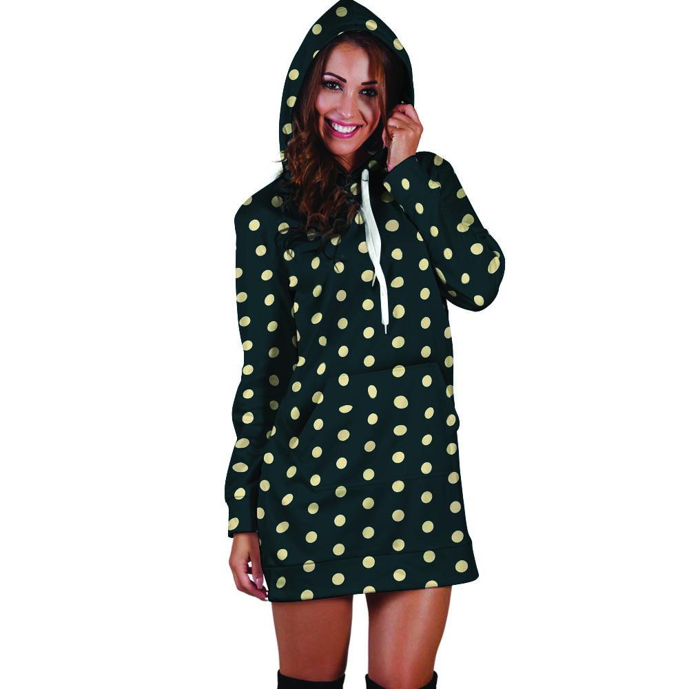 Vintage Black Tiny Polka Dot Hoodie Dress-grizzshop