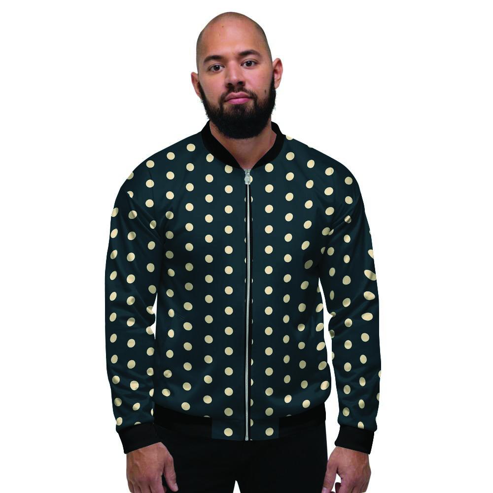 Vintage Black Tiny Polka Dot Men's Bomber Jacket-grizzshop