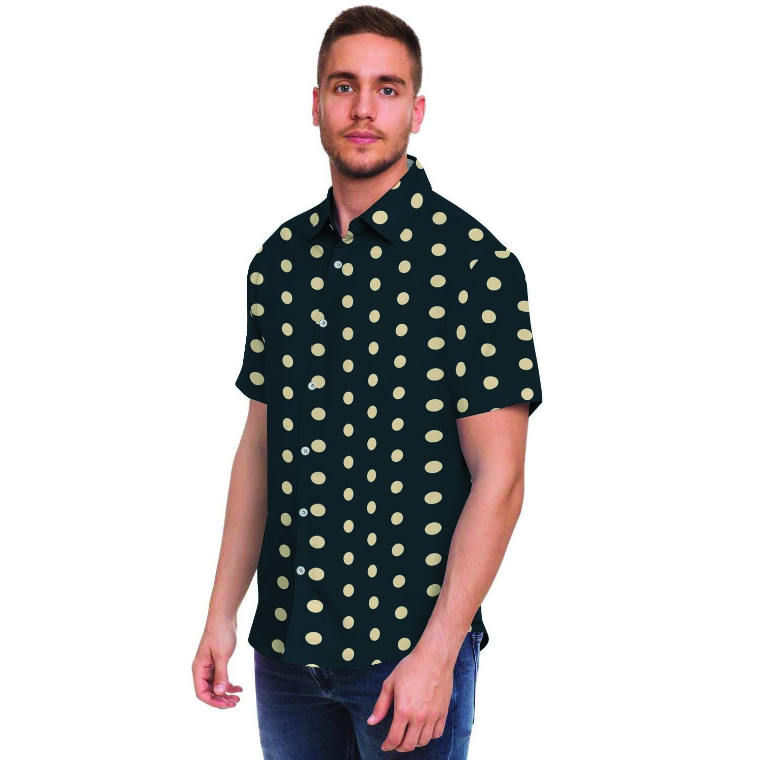 Vintage Black Tiny Polka Dot Men's Short Sleeve Shirt-grizzshop