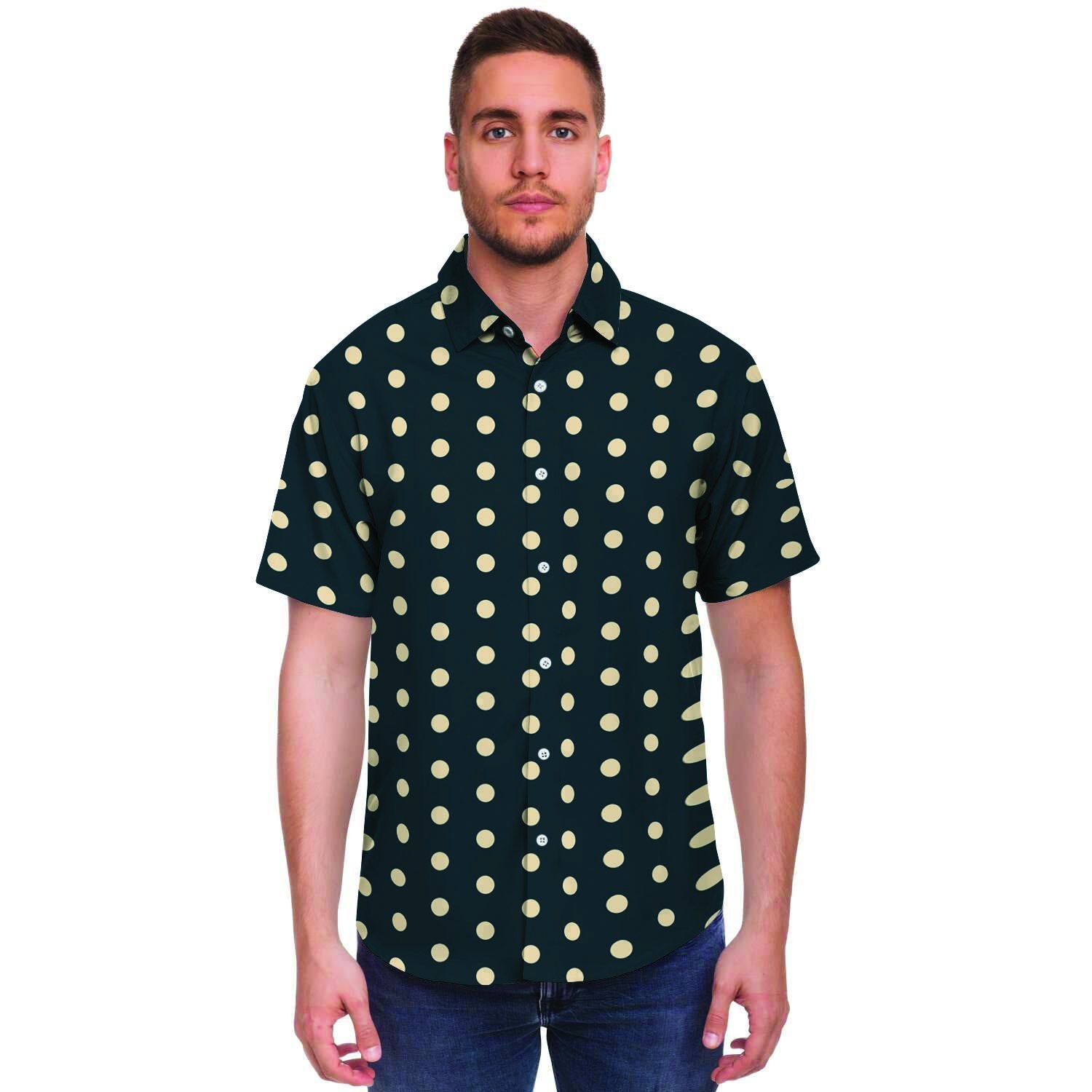 Vintage Black Tiny Polka Dot Men's Short Sleeve Shirt-grizzshop