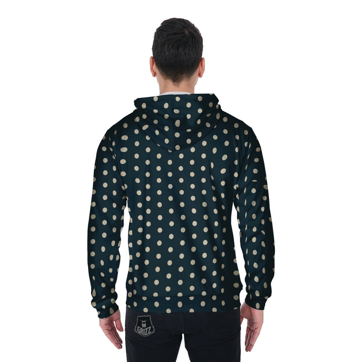 Vintage Black Tiny Polka Dot Men's Zip Up Hoodie-grizzshop