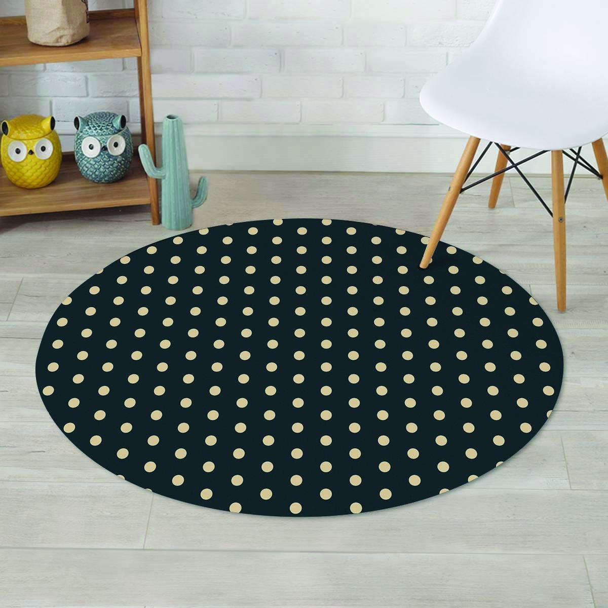 Vintage Black Tiny Polka Dot Round Rug-grizzshop