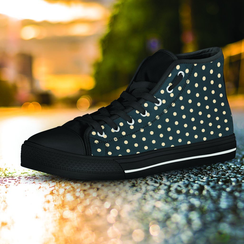 Vintage Black Tiny Polka Dot Women's High Top Shoes-grizzshop