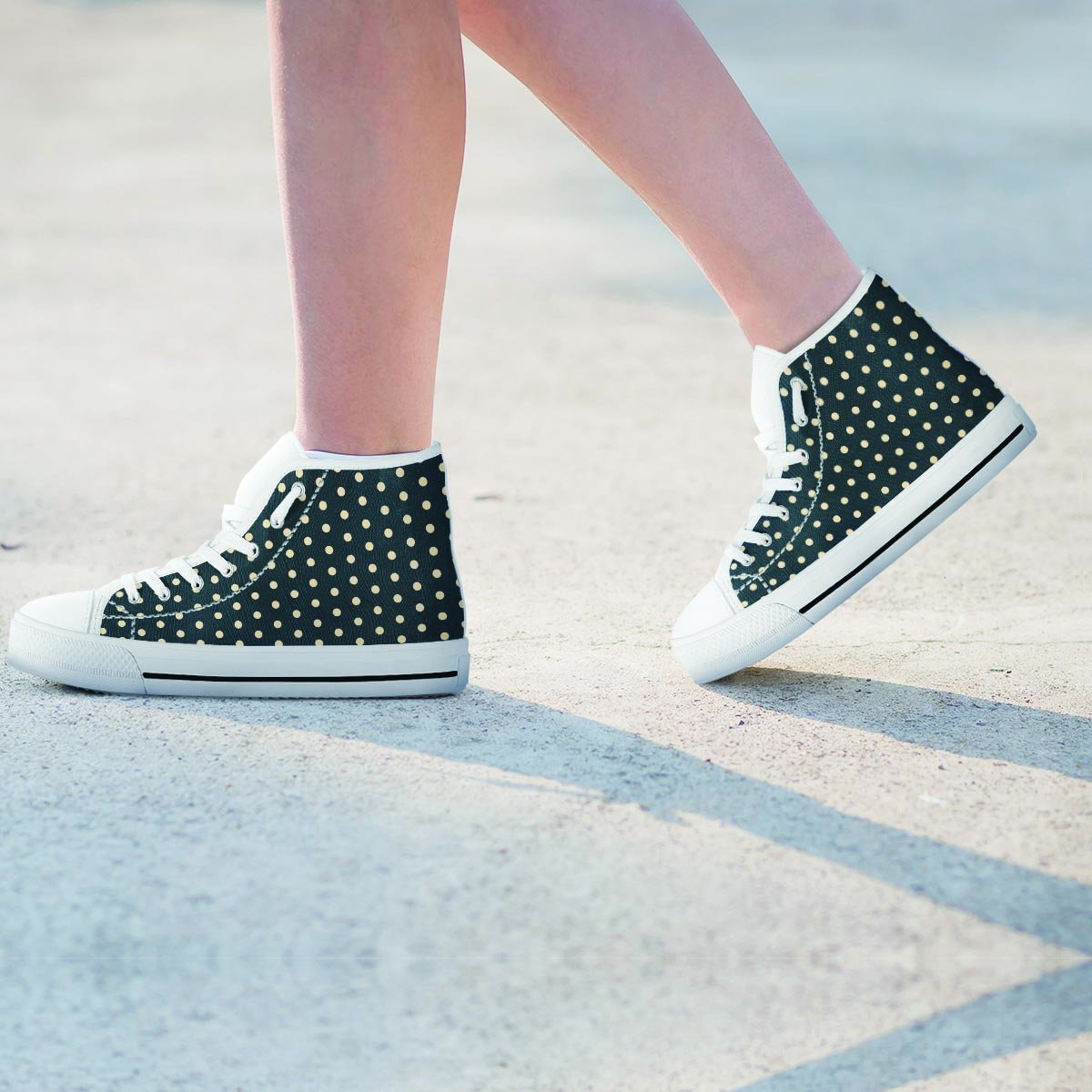 Vintage Black Tiny Polka Dot Women's High Top Shoes-grizzshop