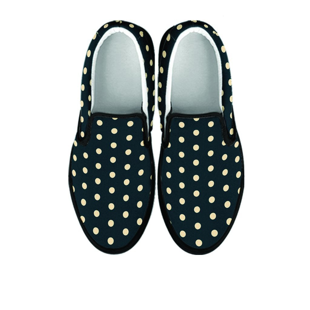 Vintage Black Tiny Polka Dot Women's Slip On Sneakers-grizzshop