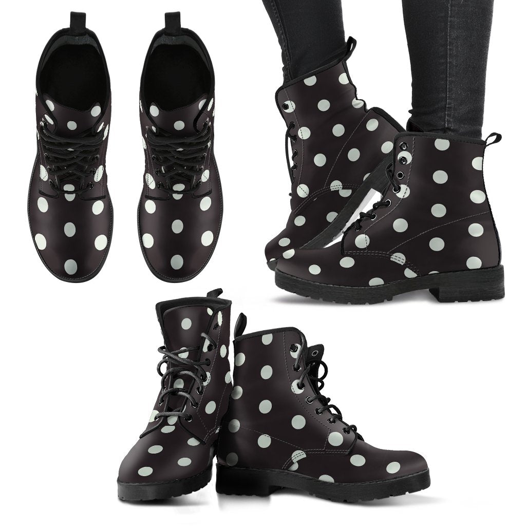 Vintage Black White Polka dot Pattern Print Men Women Leather Boots-grizzshop