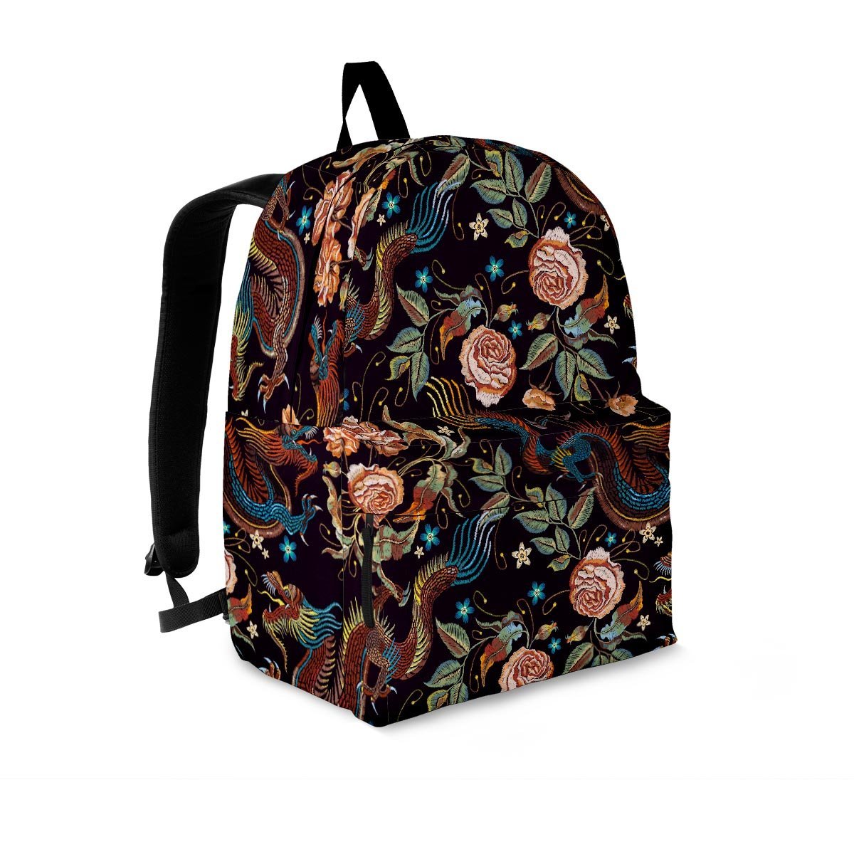 Vintage Chinese Dragon Floral Print Backpack-grizzshop