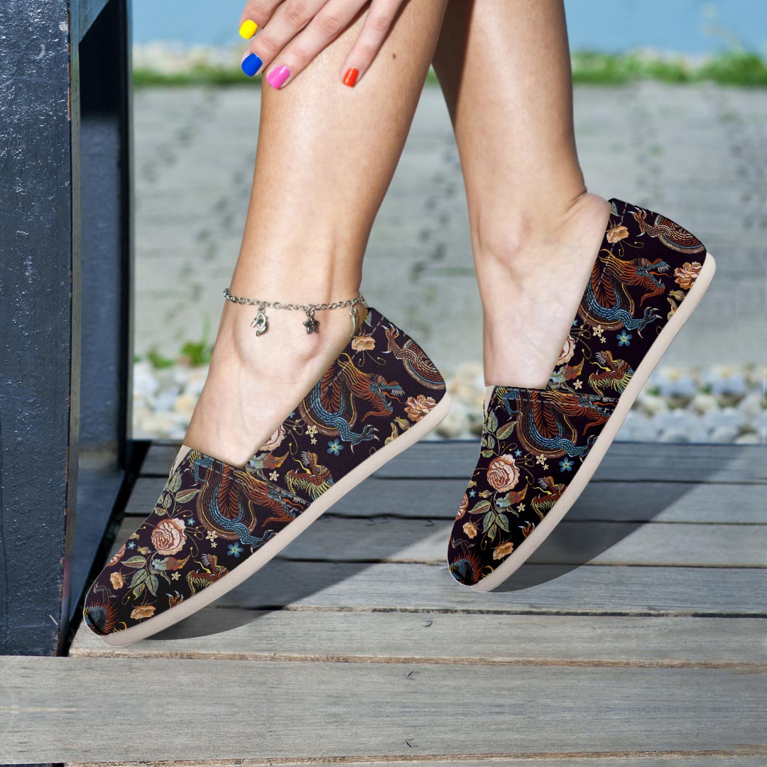 Vintage Chinese Dragon Floral Print Canvas Shoes-grizzshop