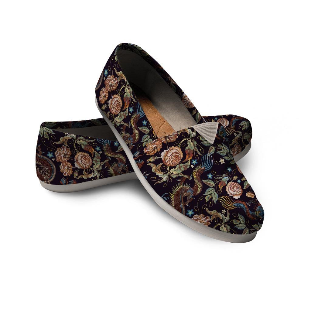 Vintage Chinese Dragon Floral Print Canvas Shoes-grizzshop