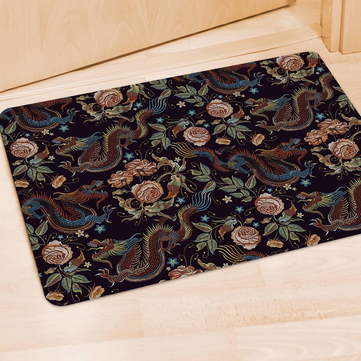 Vintage Chinese Dragon Floral Print Door Mat-grizzshop