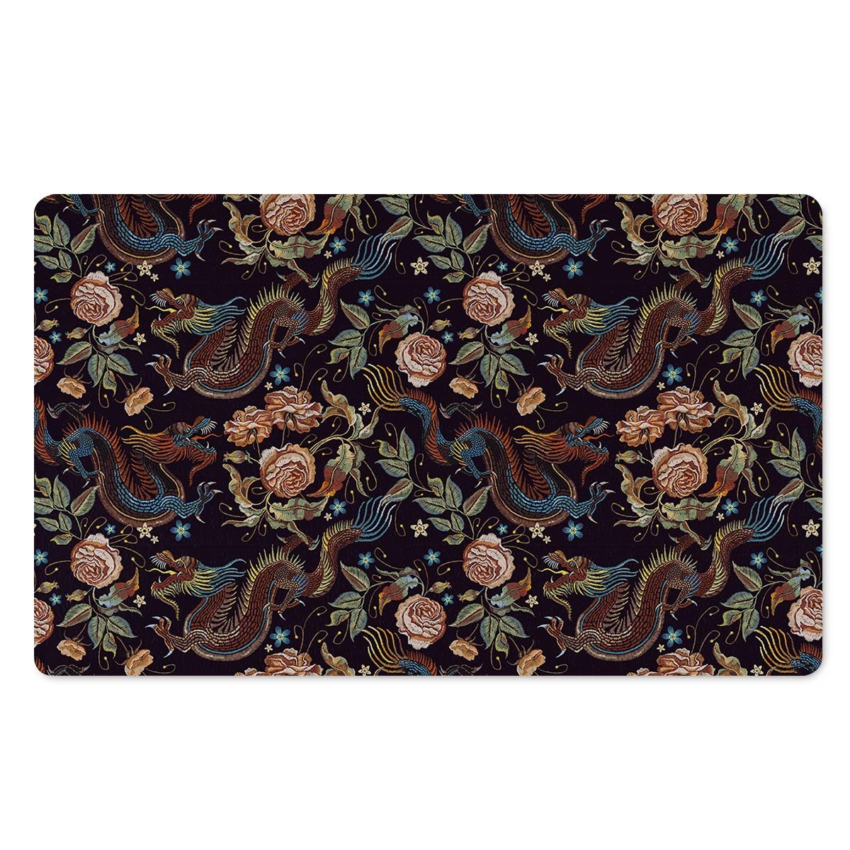 Vintage Chinese Dragon Floral Print Door Mat-grizzshop