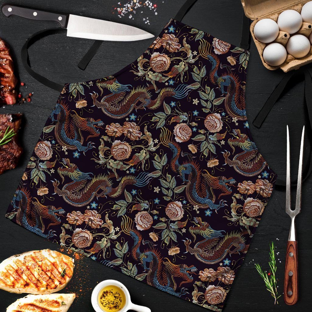 Vintage Chinese Dragon Floral Print Men's Apron-grizzshop