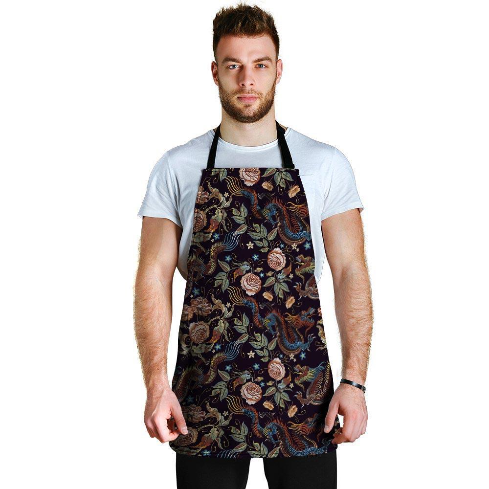 Vintage Chinese Dragon Floral Print Men's Apron-grizzshop