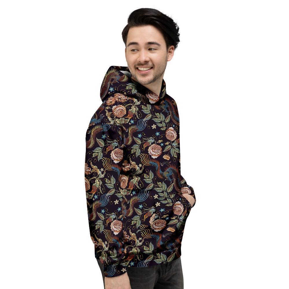 Vintage Chinese Dragon Floral Print Men's Hoodie-grizzshop