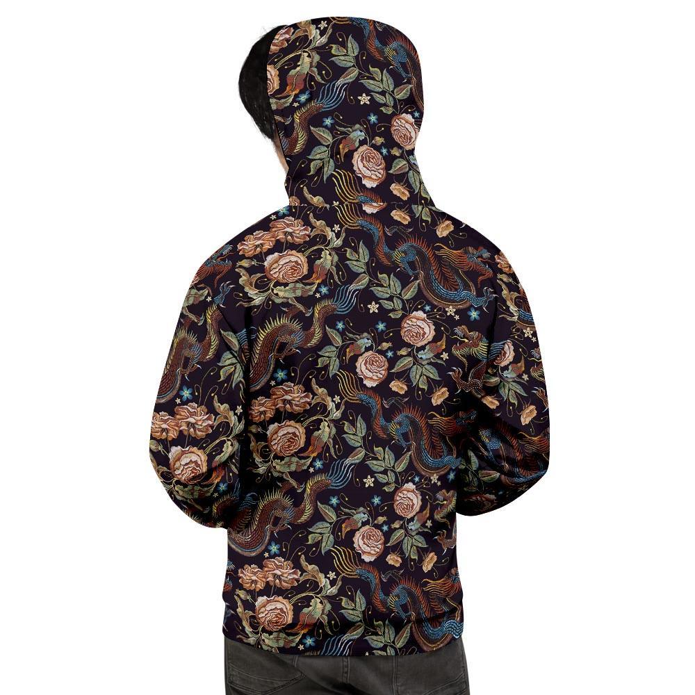 Vintage Chinese Dragon Floral Print Men's Hoodie-grizzshop