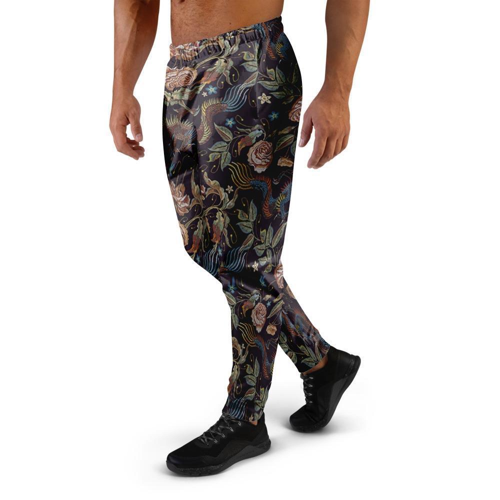 Vintage Chinese Dragon Floral Print Men's Joggers-grizzshop