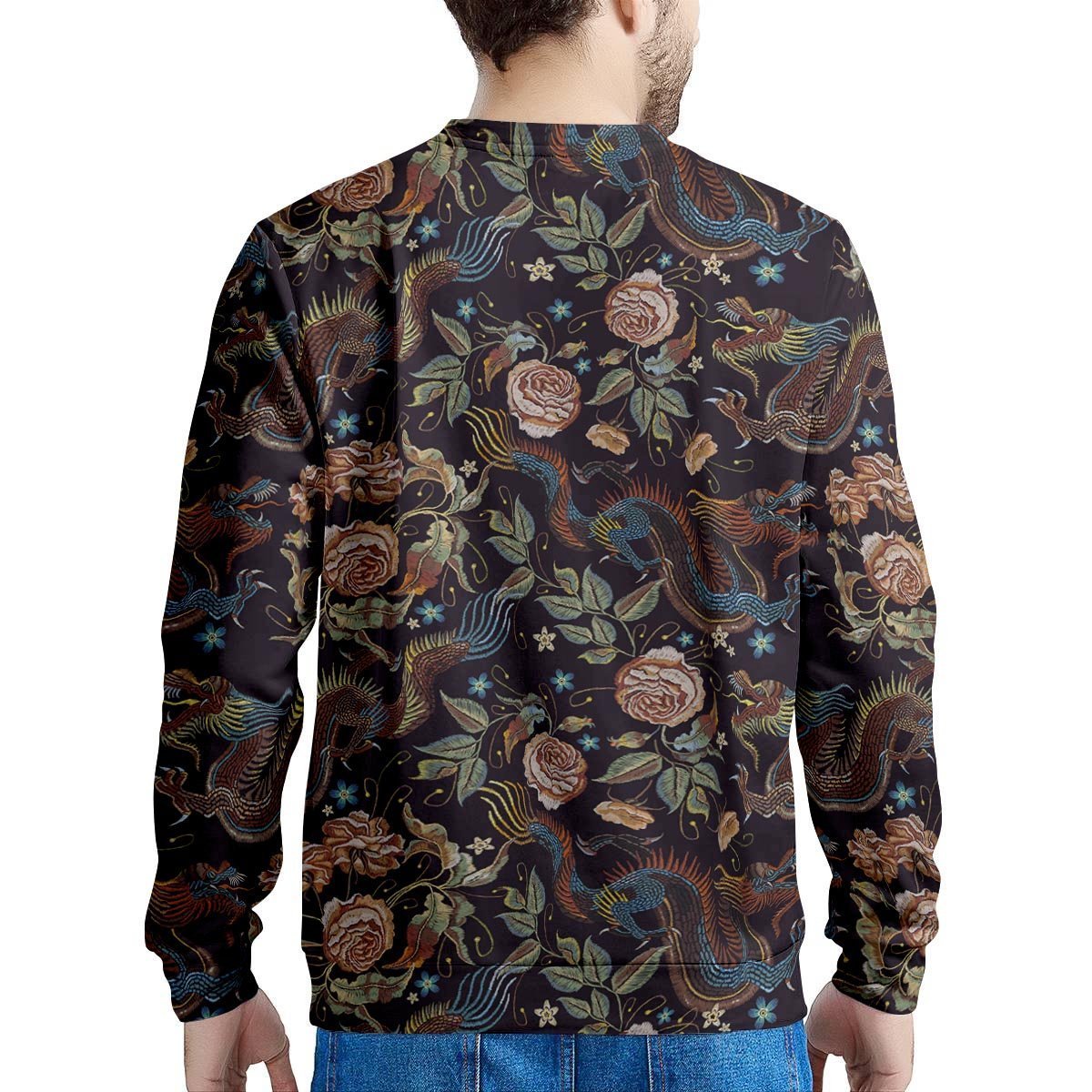 Vintage Chinese Dragon Floral Print Men's Sweatshirt-grizzshop