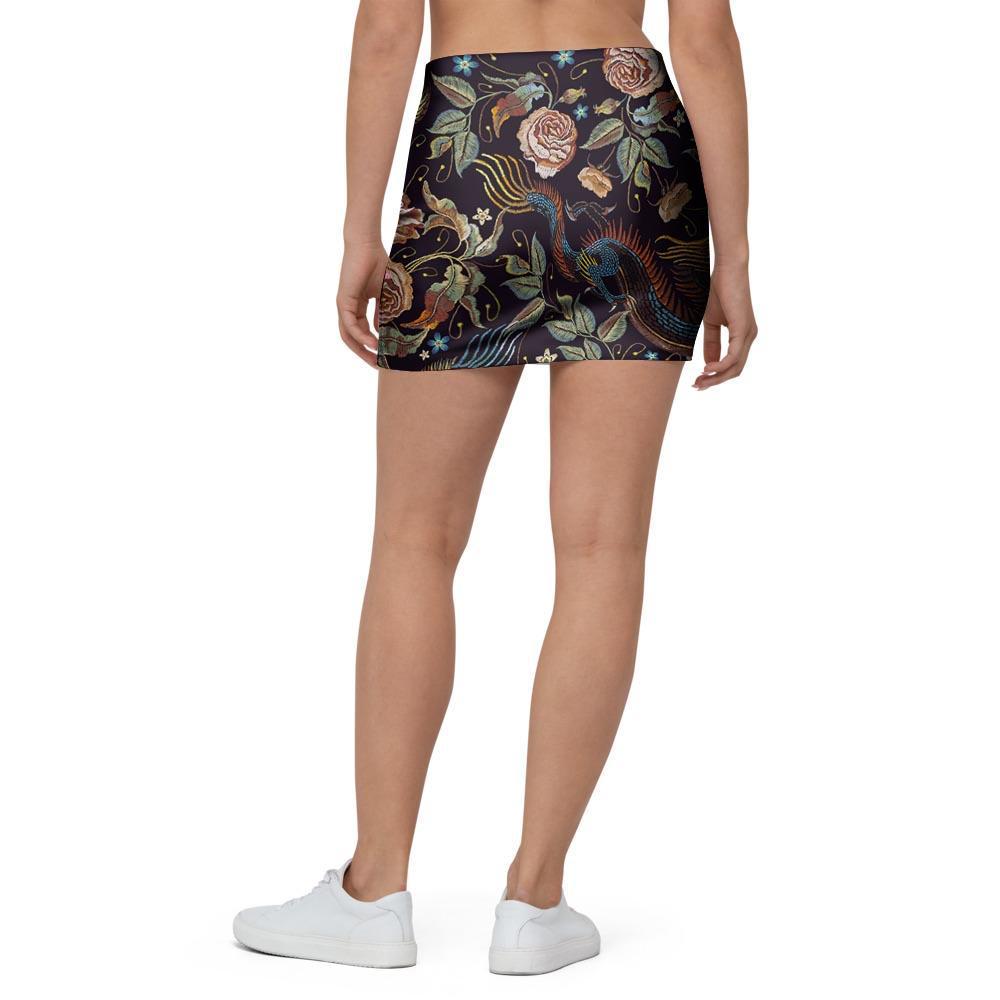 Vintage Chinese Dragon Floral Print Mini Skirt-grizzshop
