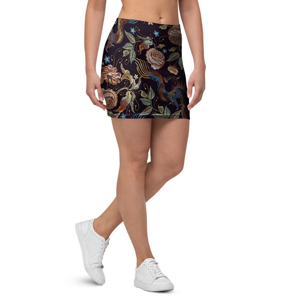 Vintage Chinese Dragon Floral Print Mini Skirt-grizzshop