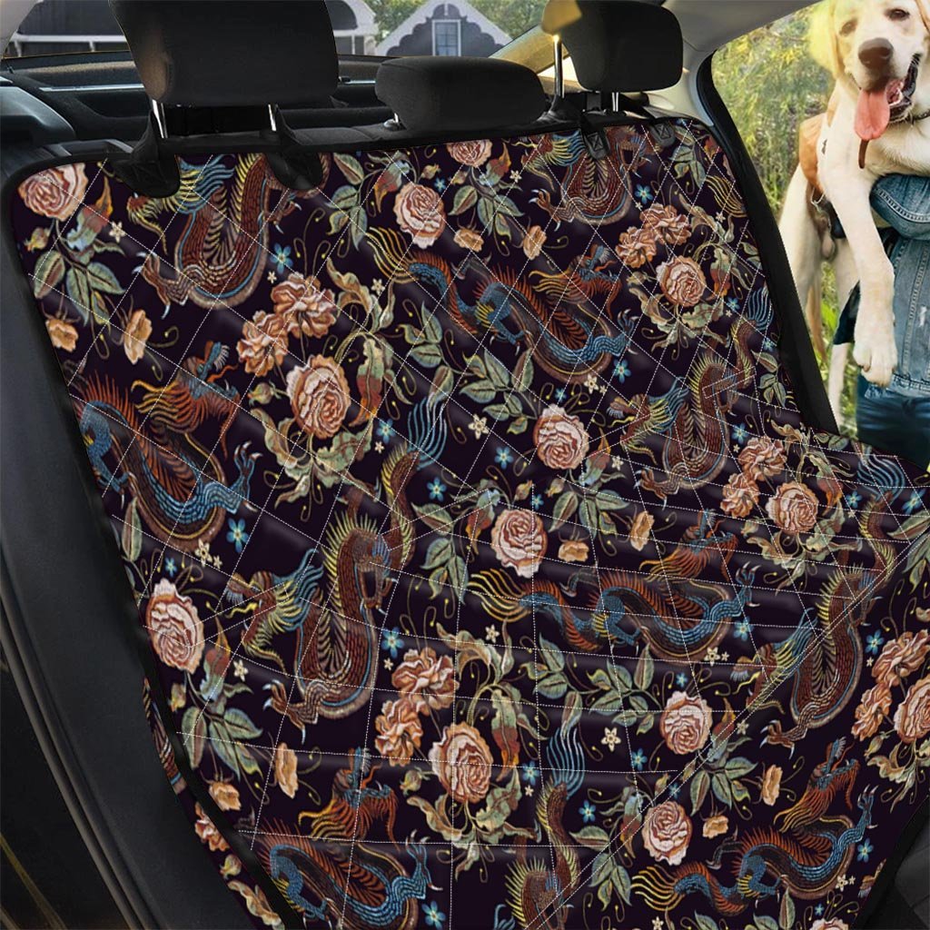 Vintage Chinese Dragon Floral Print Pet Car Seat Cover-grizzshop