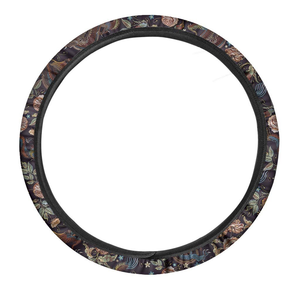Vintage Chinese Dragon Floral Print Steering Wheel Cover-grizzshop