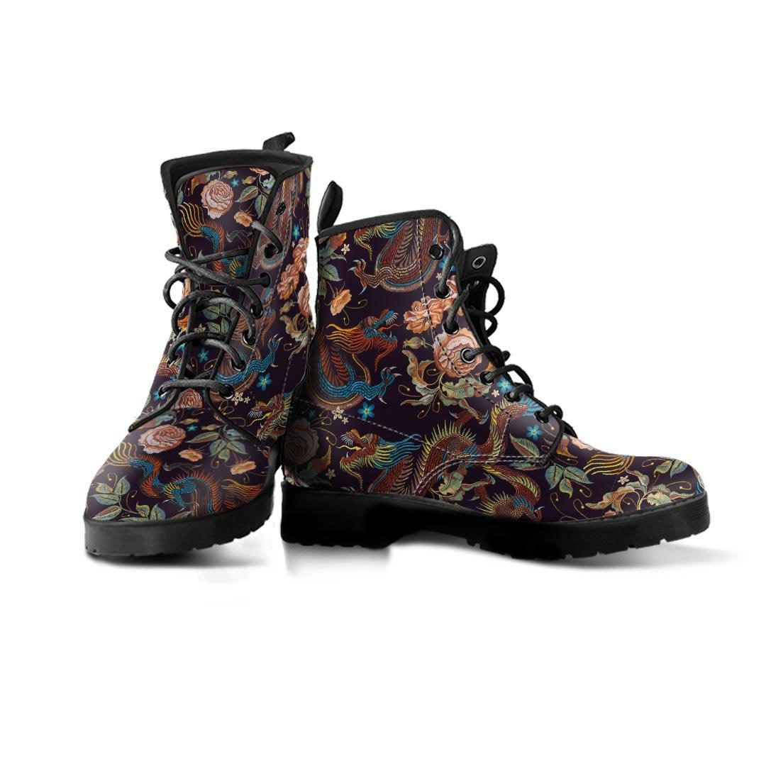 Vintage Chinese Dragon Floral Print Women's Boots-grizzshop