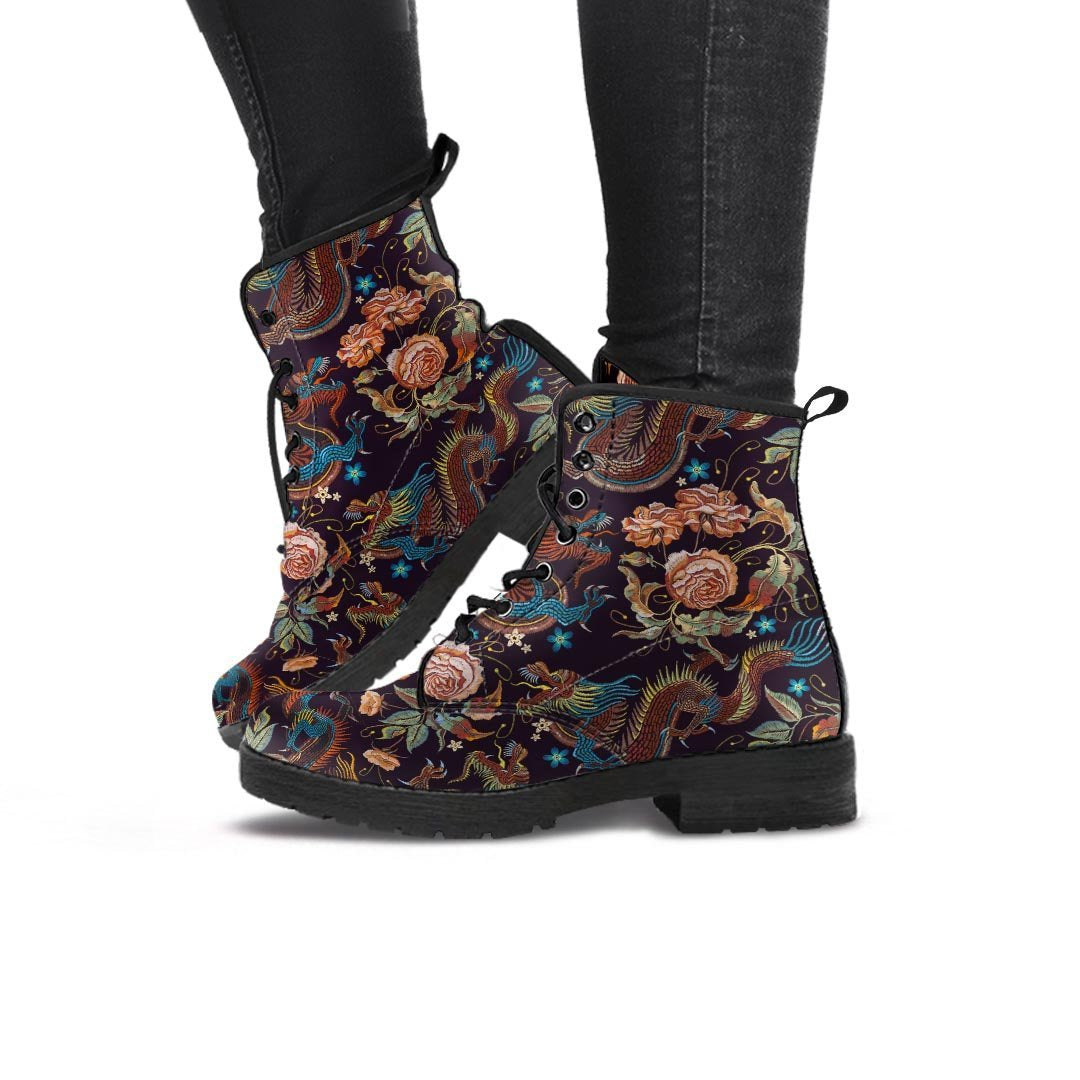 Vintage Chinese Dragon Floral Print Women's Boots-grizzshop